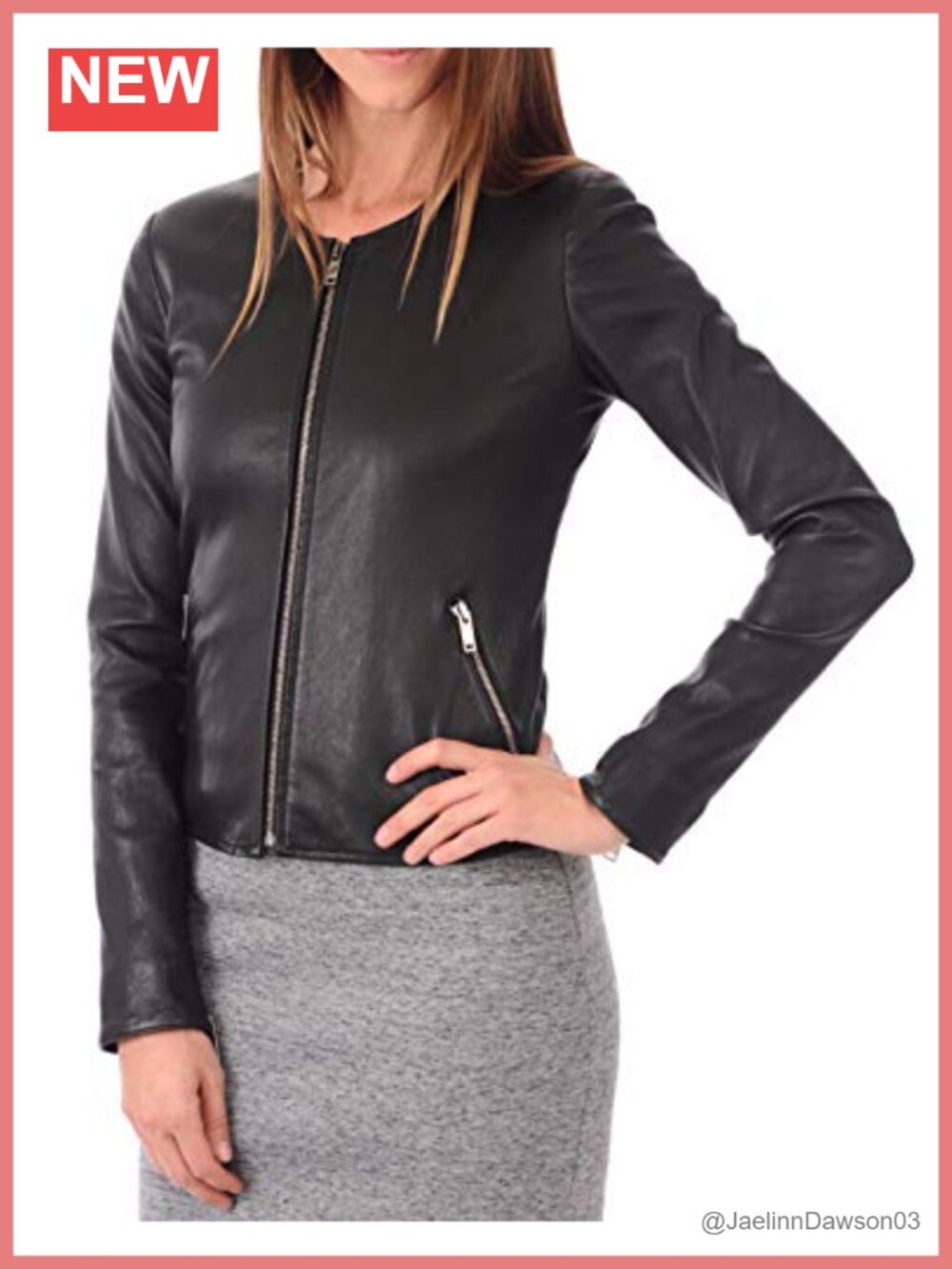 100% Leather Jacket Collarless Deep Neck Slim Fit Moto Bomber Biker Winter